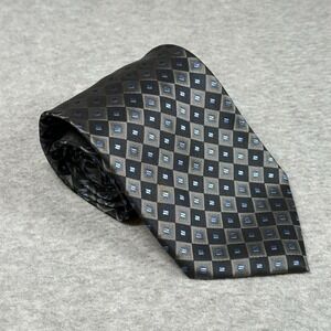 Bergamo New York Black/Blue Geometric Diamond Pattern Silk Tie Classic & Elegant